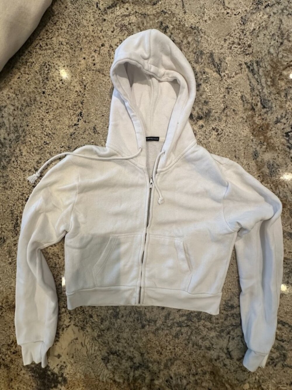 BRANDY MELVILLE Cropped Full Zip Hoodie White